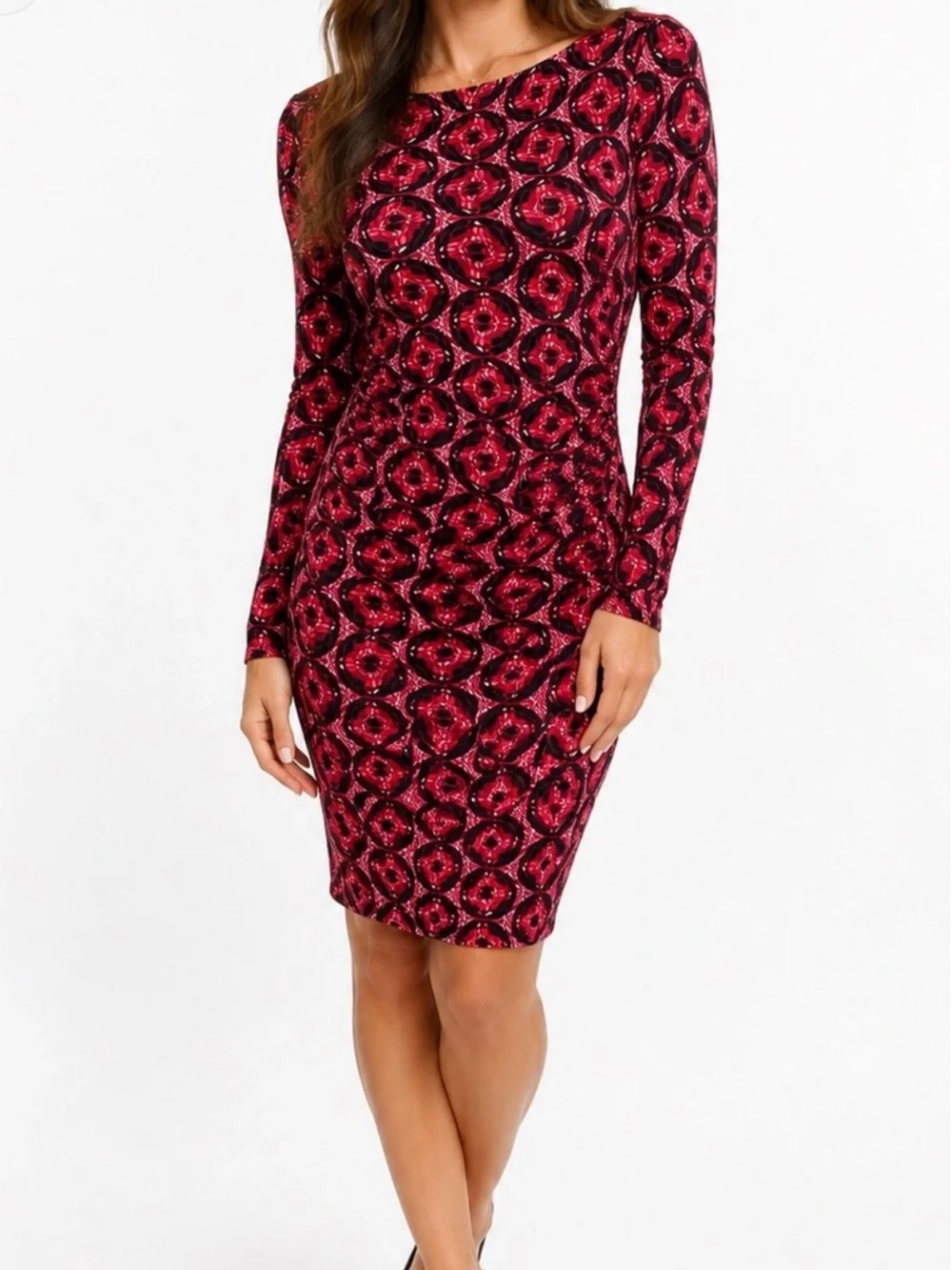 Tory Burch Geometric Print Corrine Bodycon Dress Black Red Party Cocktail